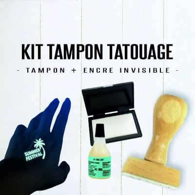 Kit soirée tampon personnalisé 50mm & encre UV invisible corporelle